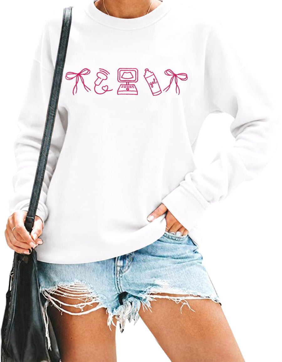 Embroidered Nurse Sweatshirt For Women Nurse Gifts Fall - White