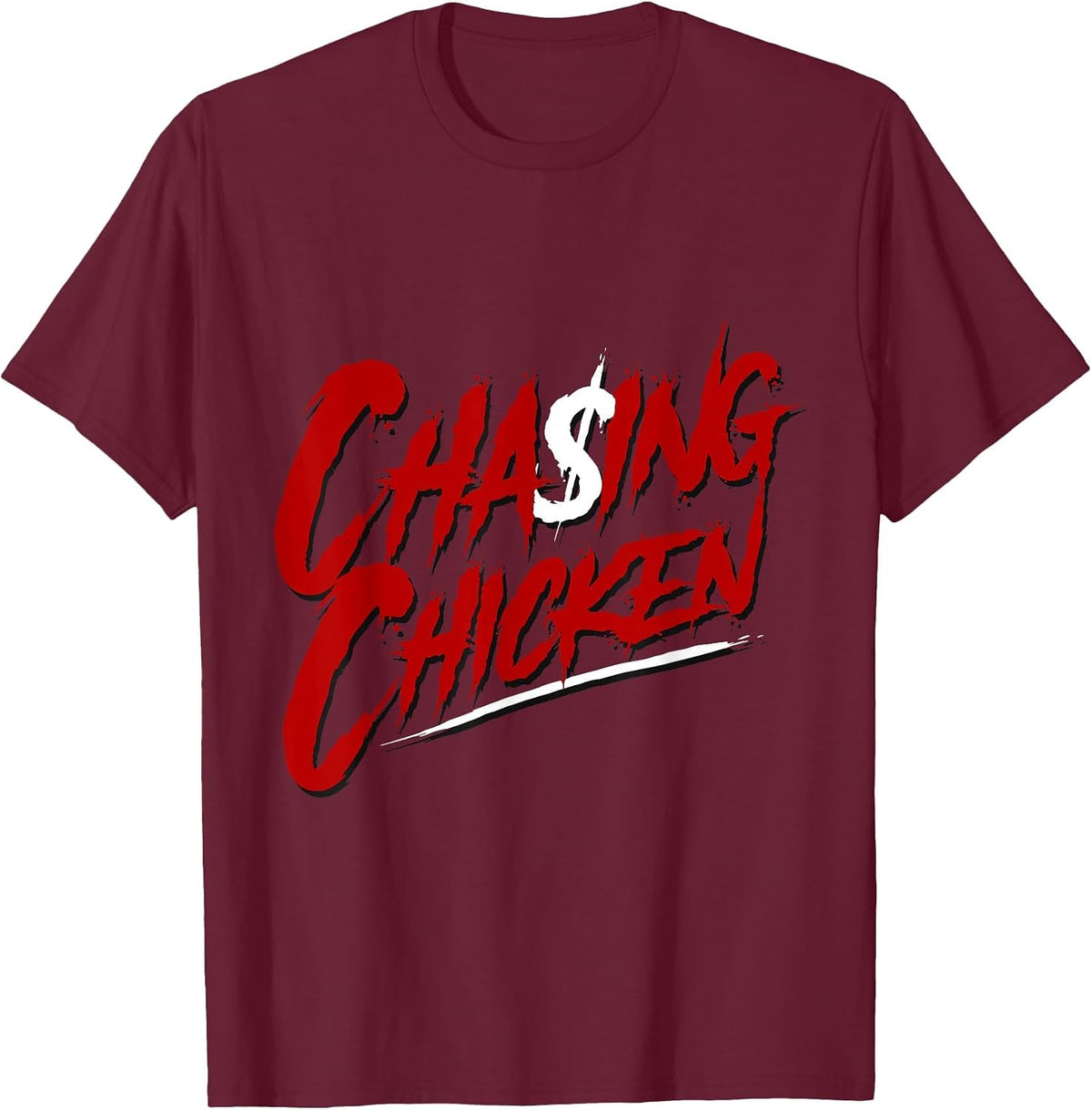 Chasing Chicken, Rap Shirts, Get Money Chasing Chicken Retro T-Shirt - Burgundy