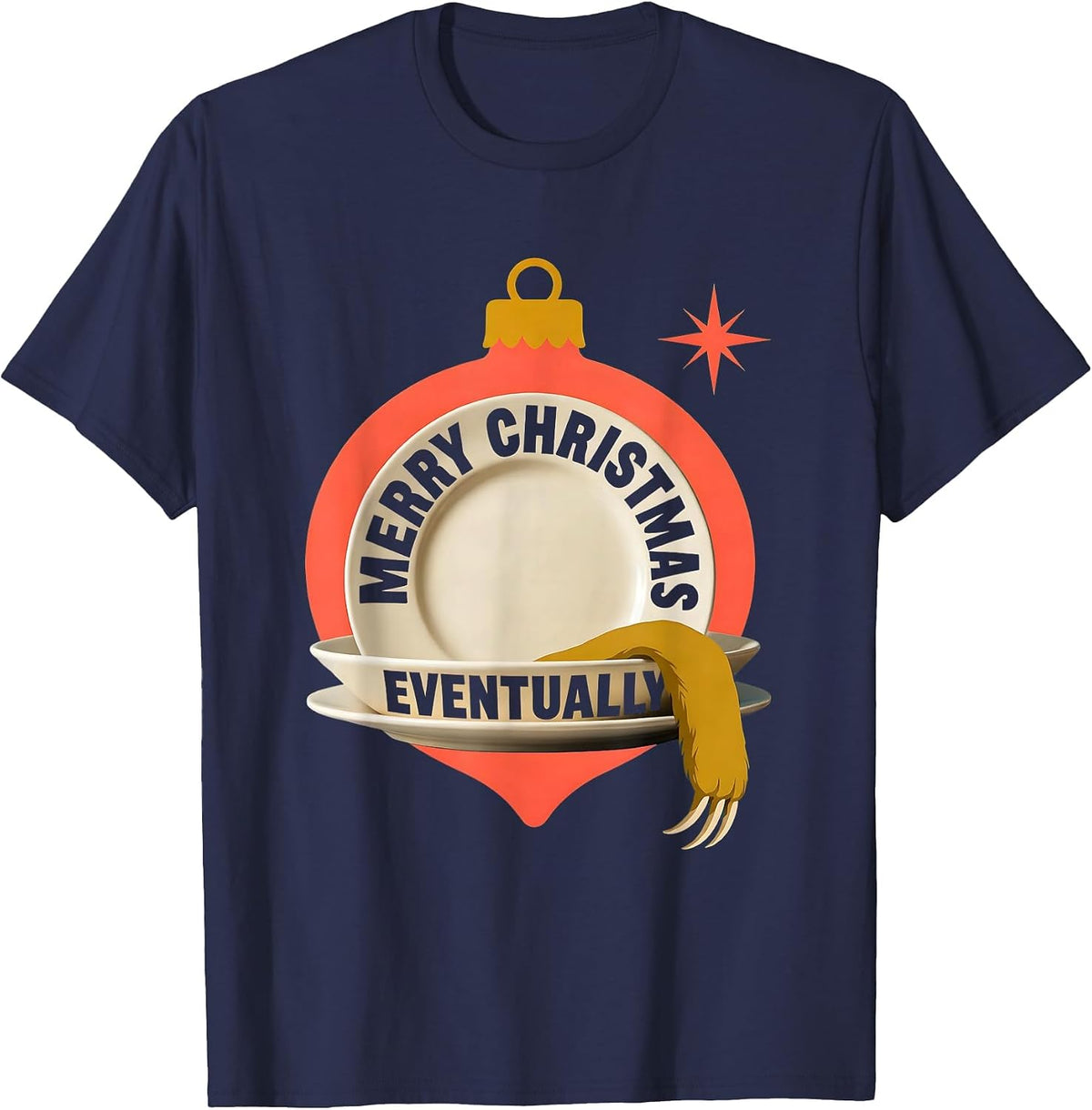 Men's Merry Christmas, Eventually Midcentury Modern Sloth Lover T-Shirt - Navy Blue