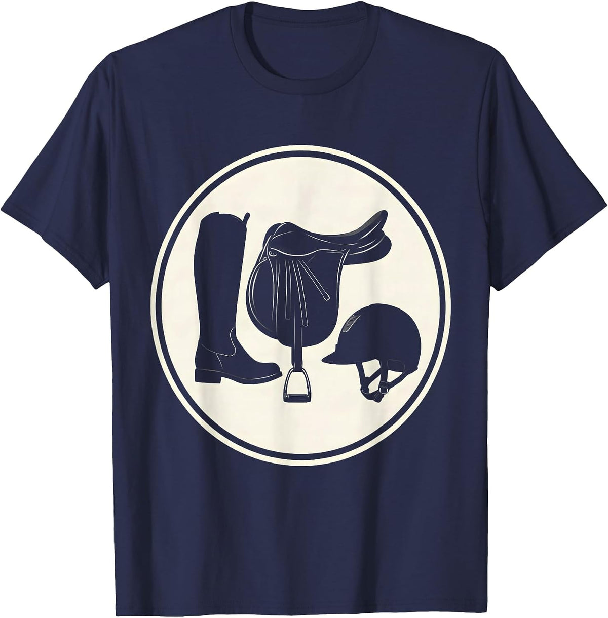 Men's Horse Girl Riding Gear Boots Helmet Saddle Graphic T-Shirt - Navy Blue