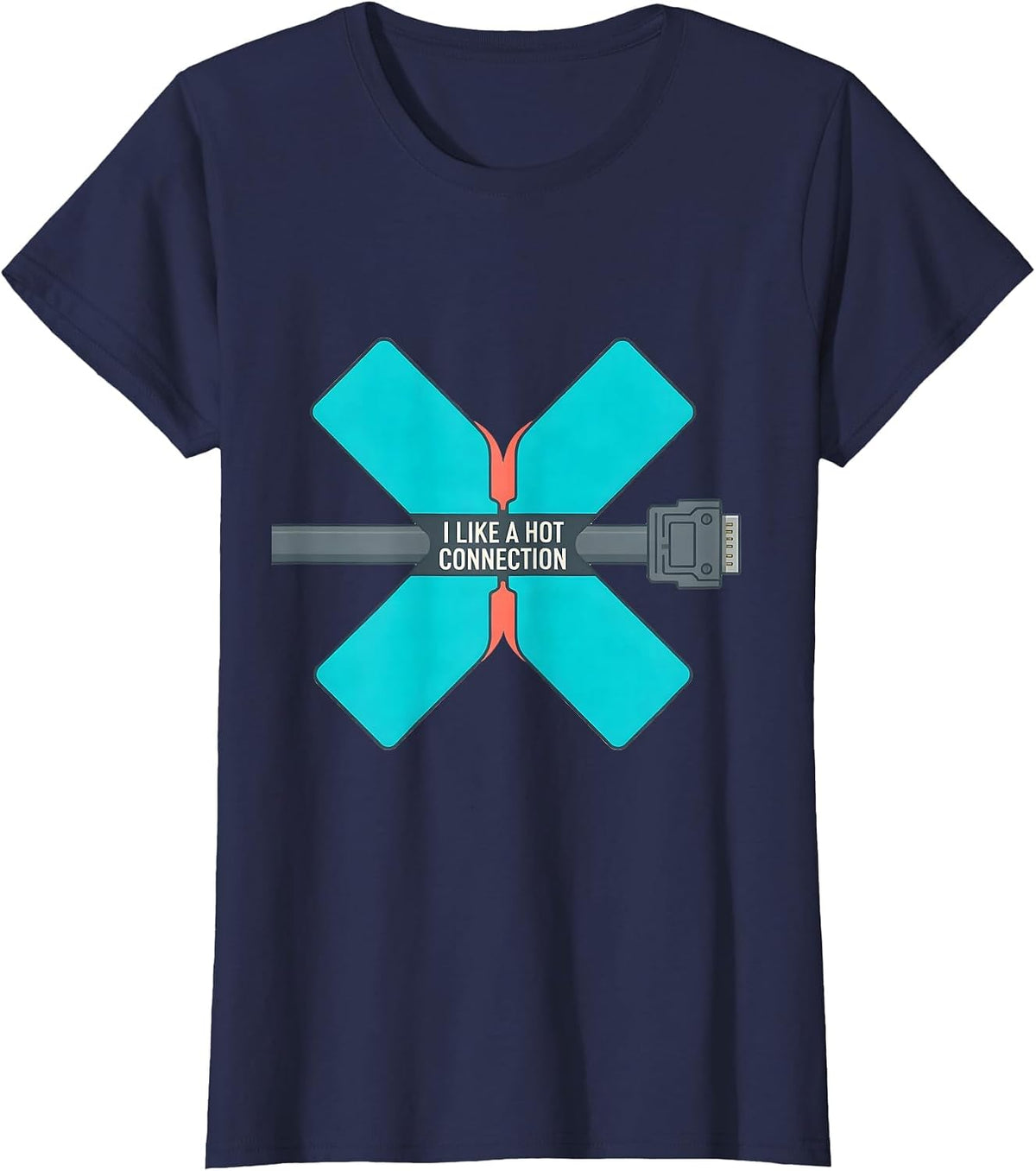 Women's I Like A Hot Connection Funny Electrician Trade Skeleton T-Shirt - Navy Blue