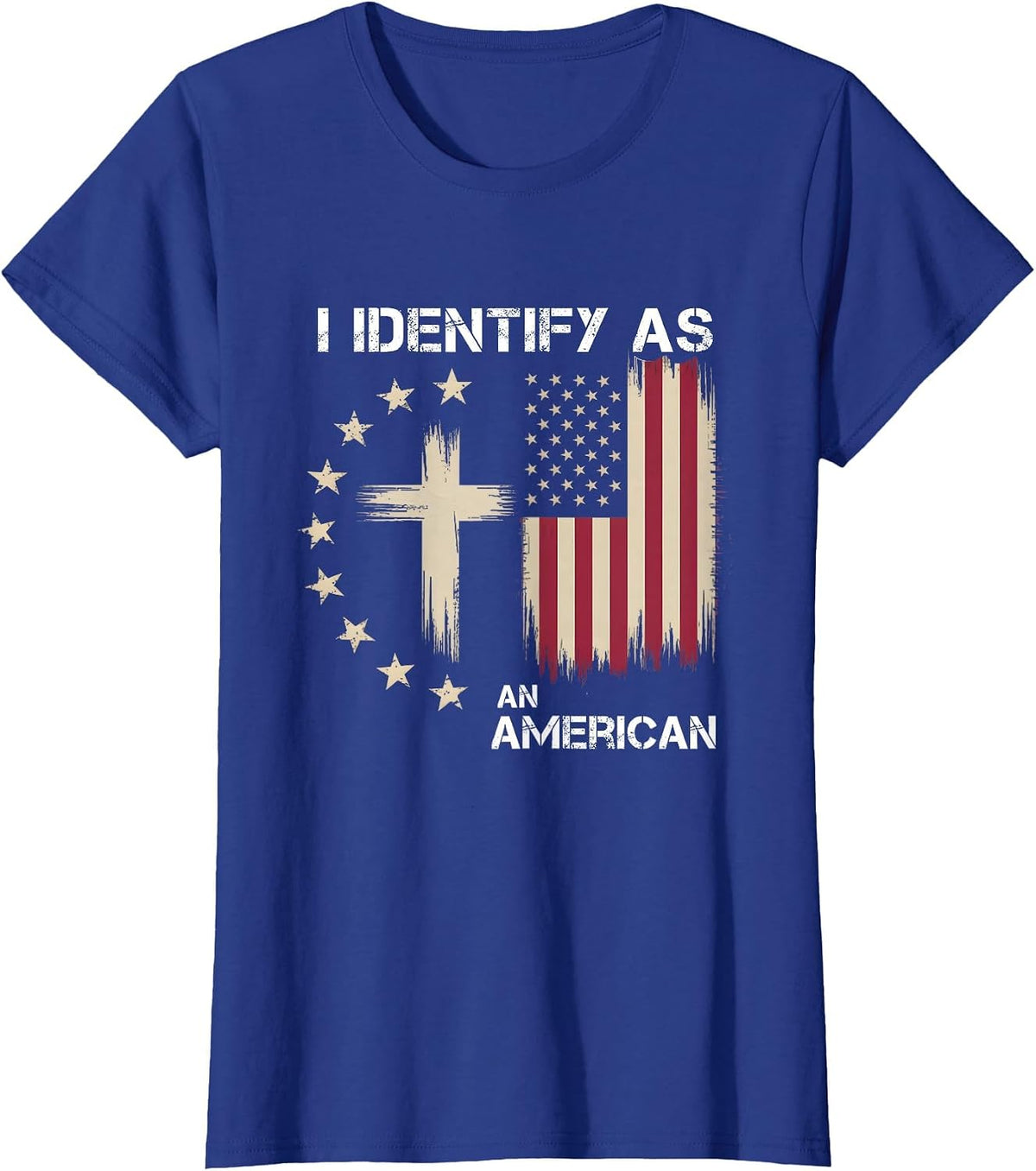 I Identify As an American Christian Patriotic Cross T-Shirt - Royal Blue