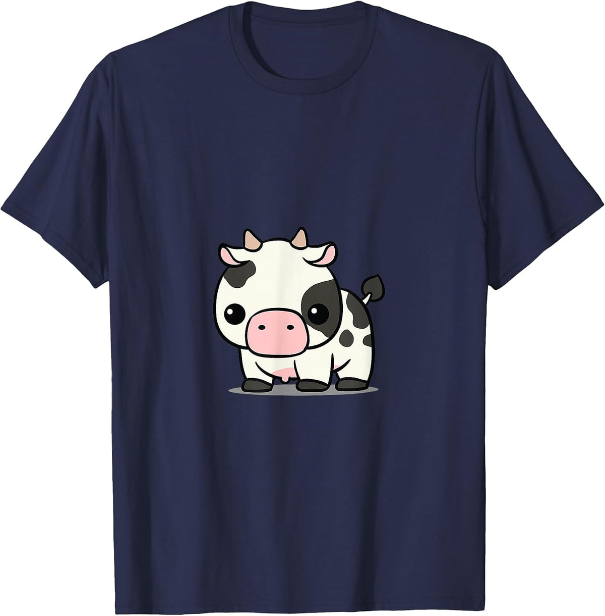 Chibi Kawaii Cow Farmer Farm Animal Lover T-Shirt - Navy Blue