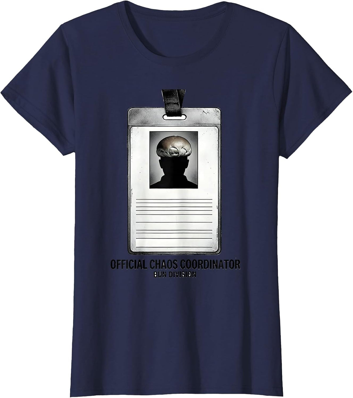 Women's Official Chaos Coordinator, Bun Division Funny Messy Bun Mom T-Shirt - Navy Blue