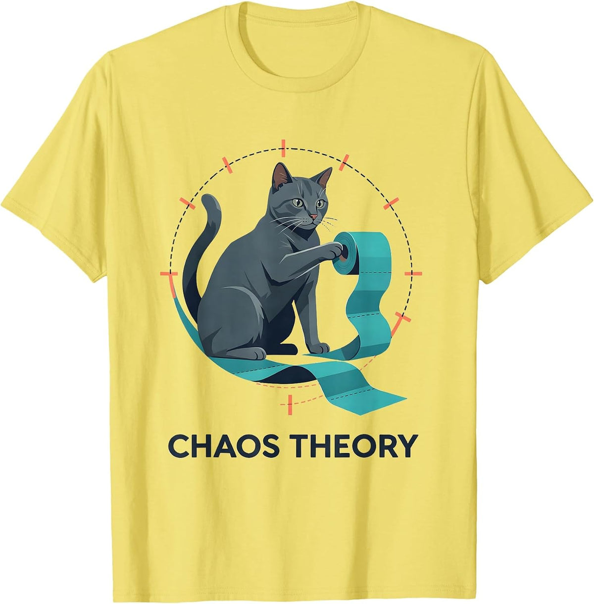 Men's Chaos Theory Funny Cat Science Math Teacher Gift T-Shirt - Lemon Yellow