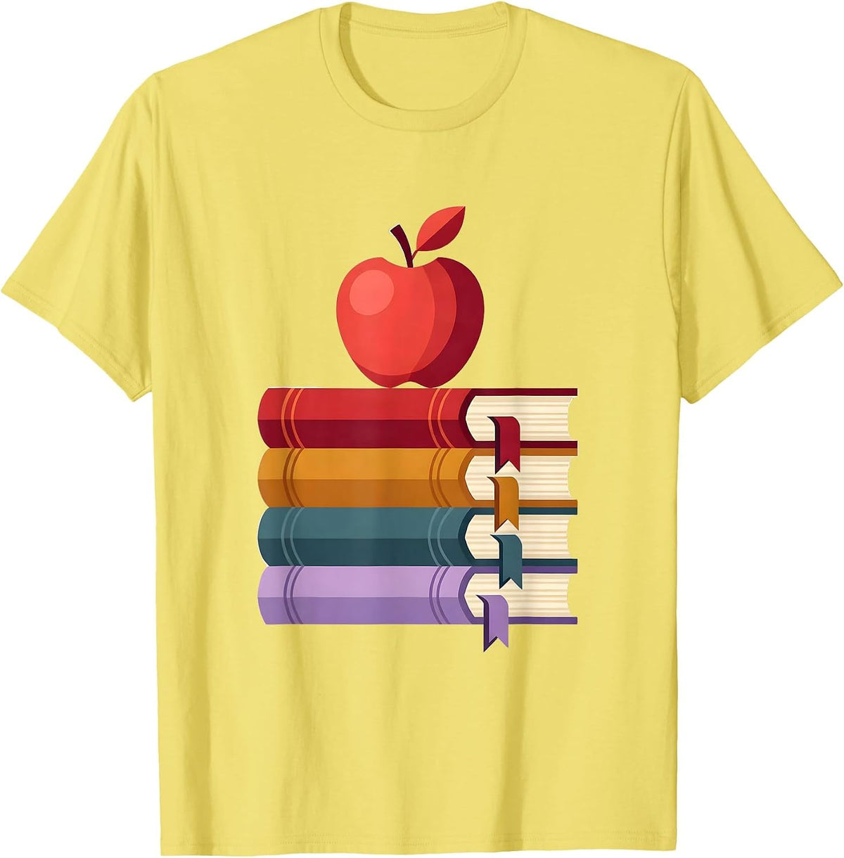 Men's English Teacher Classic Novels Stack with Apple T-Shirt - Lemon Yellow