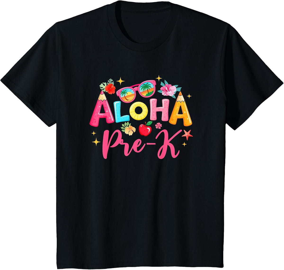 Aloha Preschool Summer Vacation Beach Teacher Pre-K School T-Shirt - Black