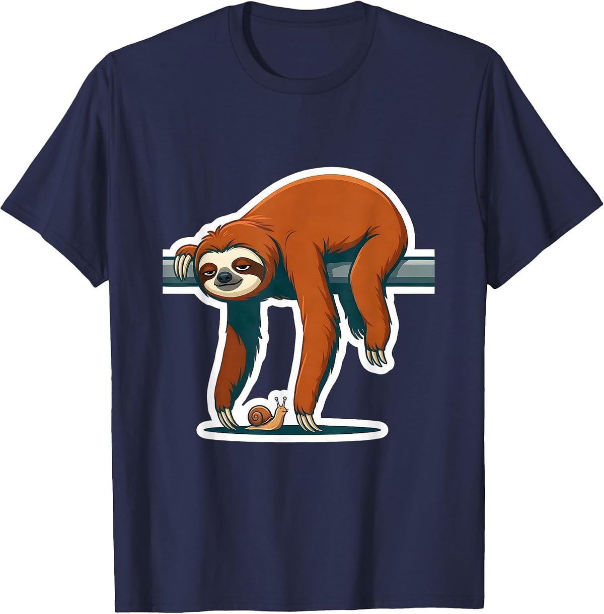 Men's Compact Sloth Sticker Chill Humor Animal Lover T-Shirt - Navy Blue