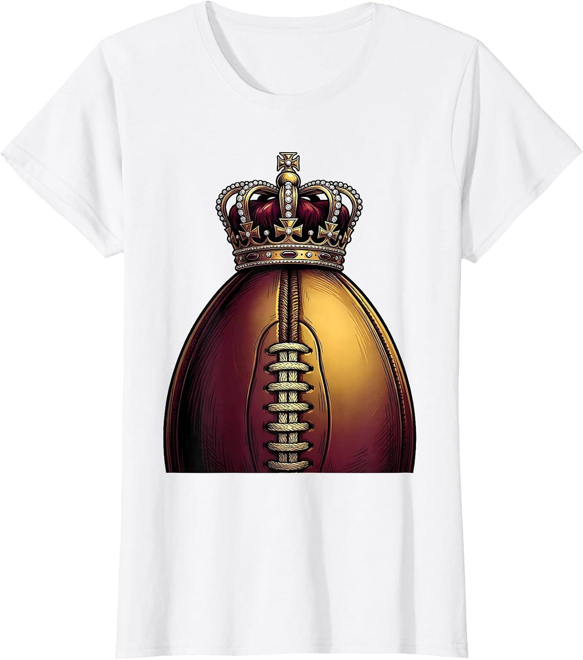 Crown Rugby Ball Illustration Design T-Shirt - White