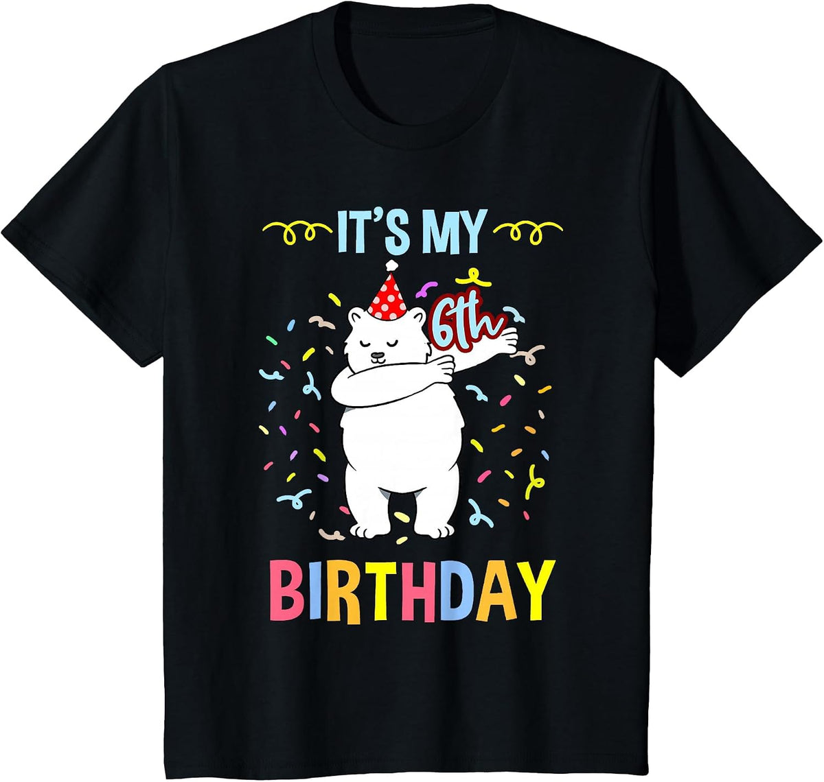 Its My 6th Birthday Dabbing Polar Bear T-Shirt - Black