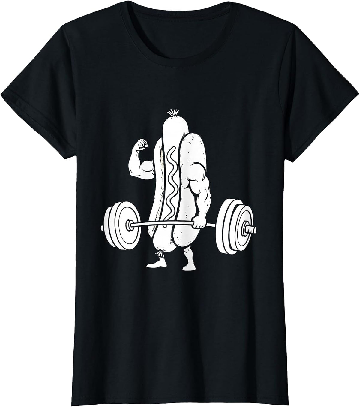 Funny Hot Dog Bicep Curl Weightlifting Graphic T-Shirt - Black