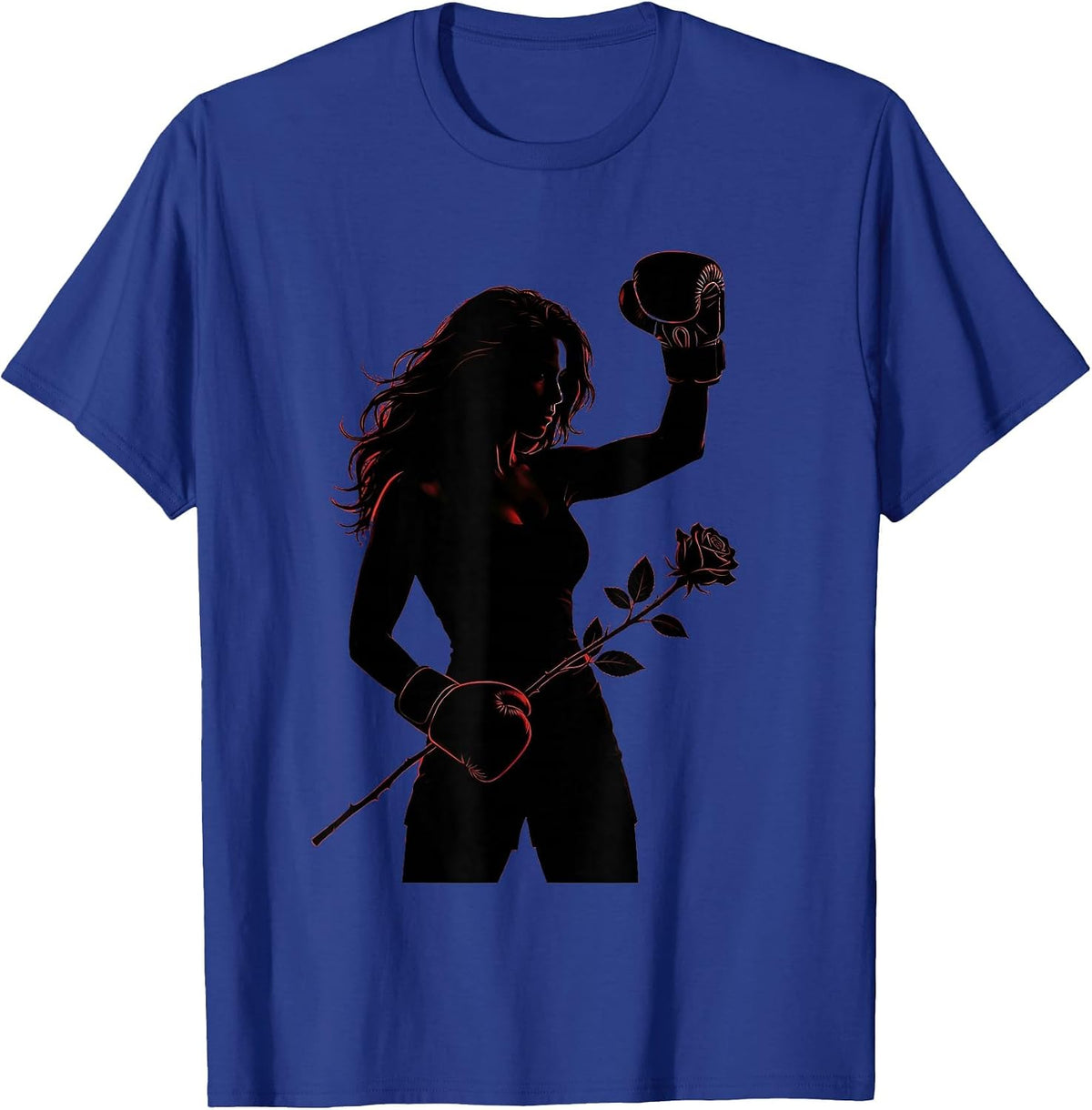 Men's Boxing Gloves and Rose Floral Fighter Illustration T-Shirt - Royal Blue