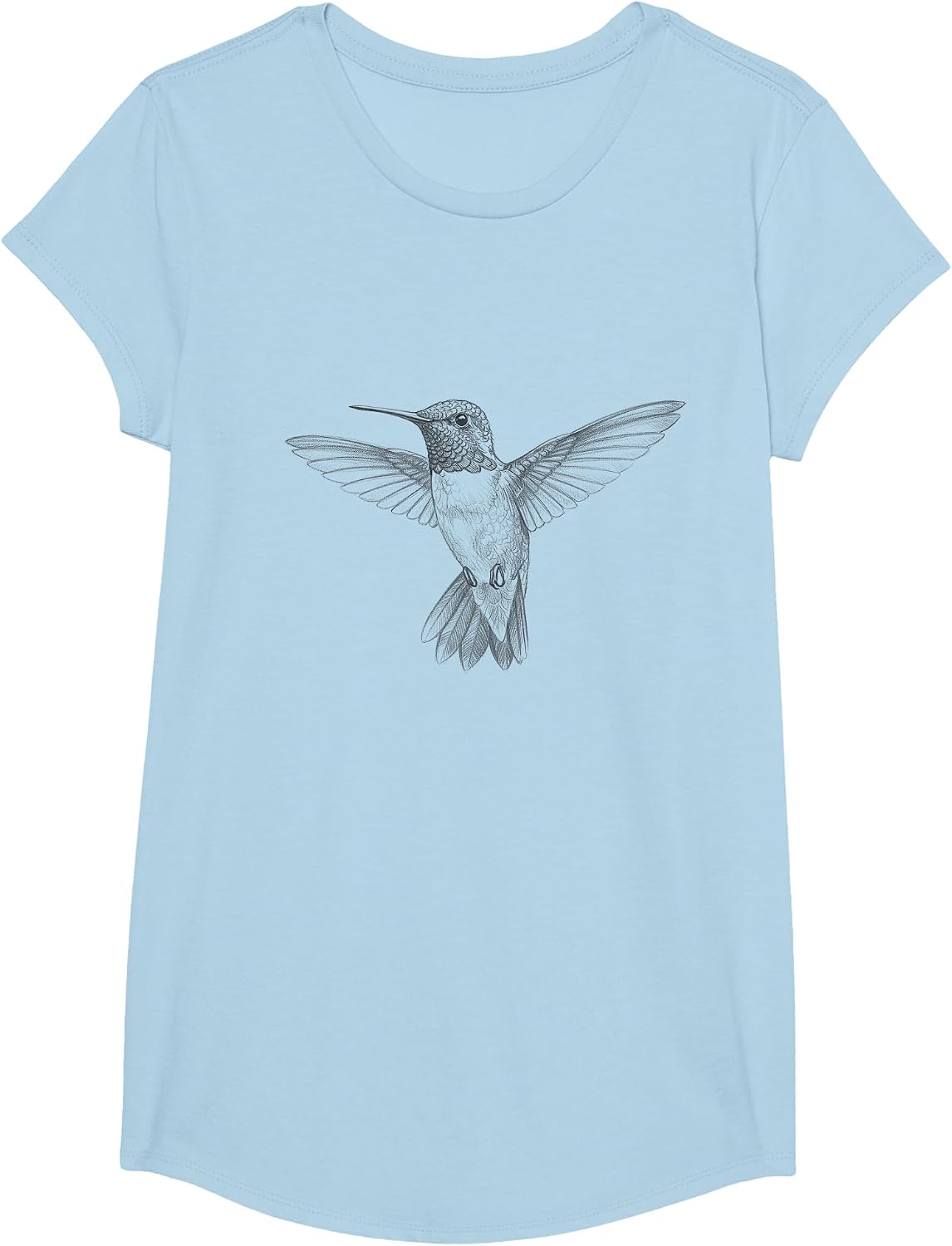 Vintage Hummingbird Drawing Art Design T-Shirt - Girls Baby Blue