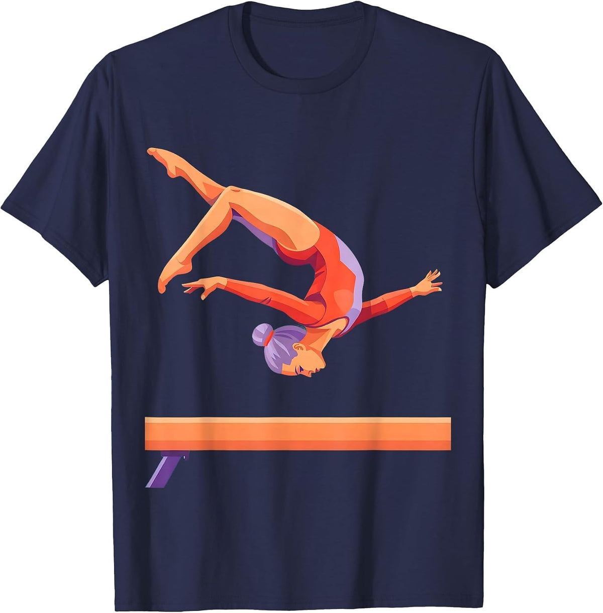 Gymnastics Beam Backflip Illustration T-Shirt - Navy Blue