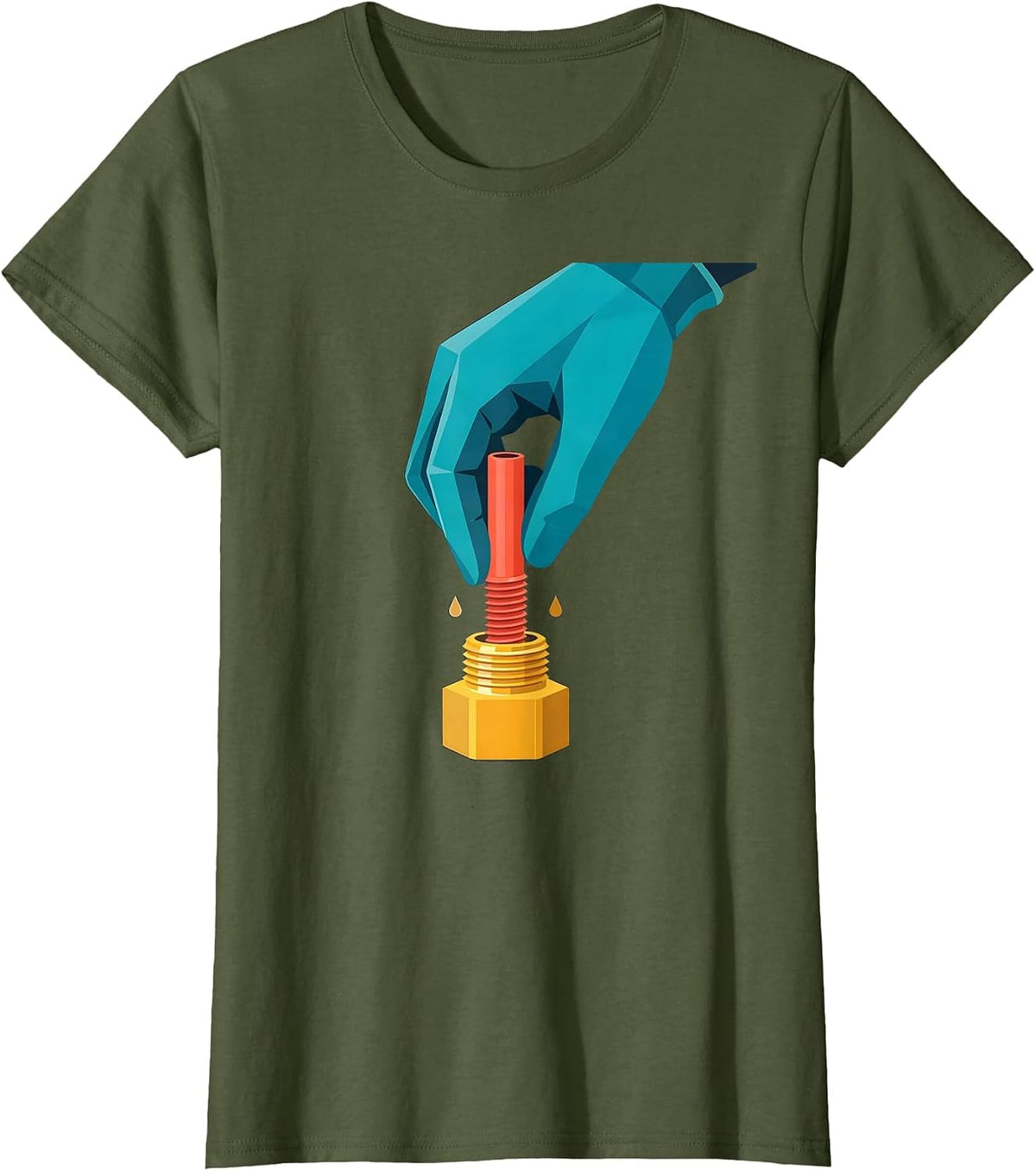 Women's Plumbing Pipe Joint Funny Plumber Pipefitter Humor T-Shirt - Olive Green