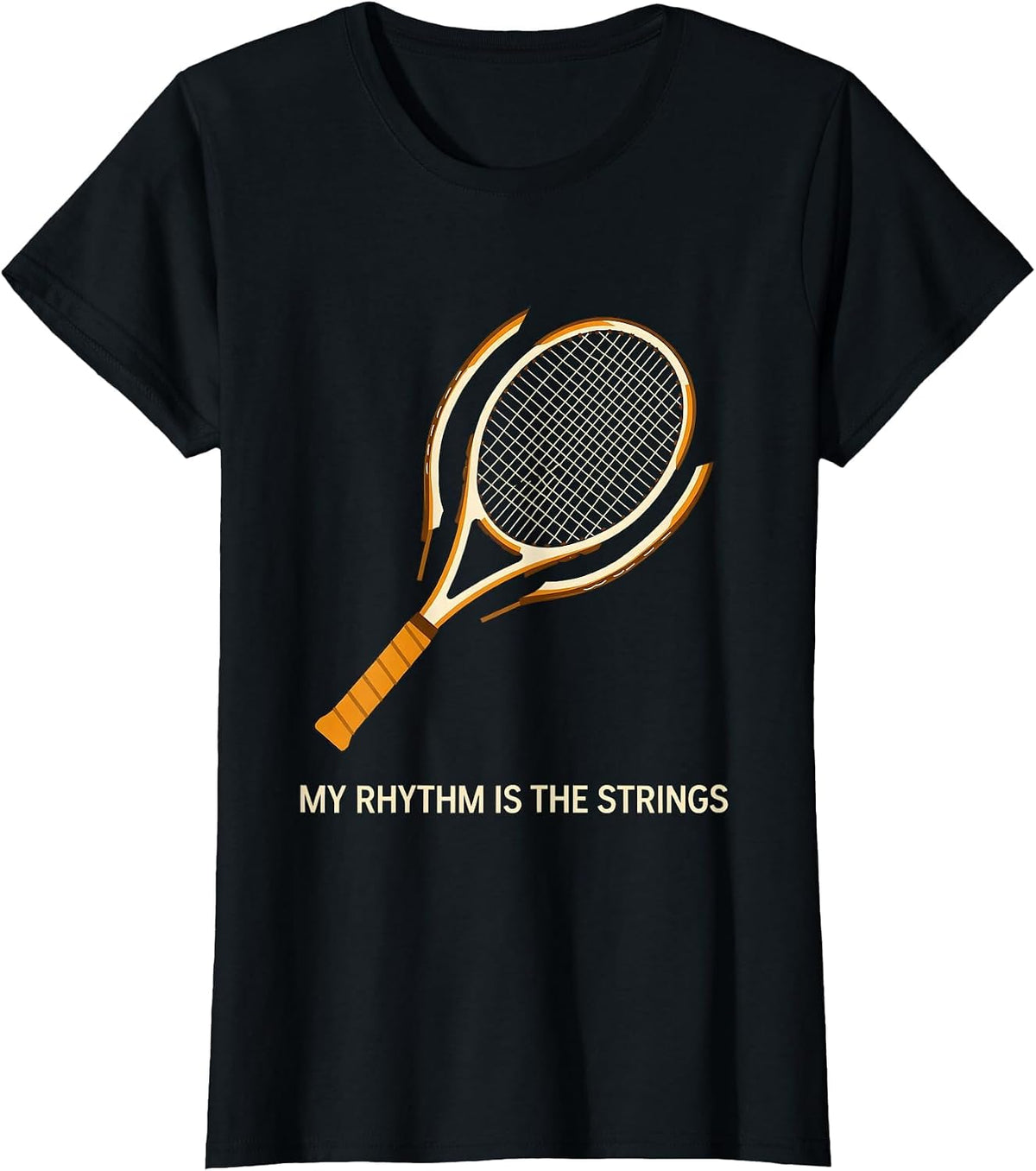 Women's My Rhythm Is The Strings Editorial Conceptual Tennis Player T-Shirt - Black