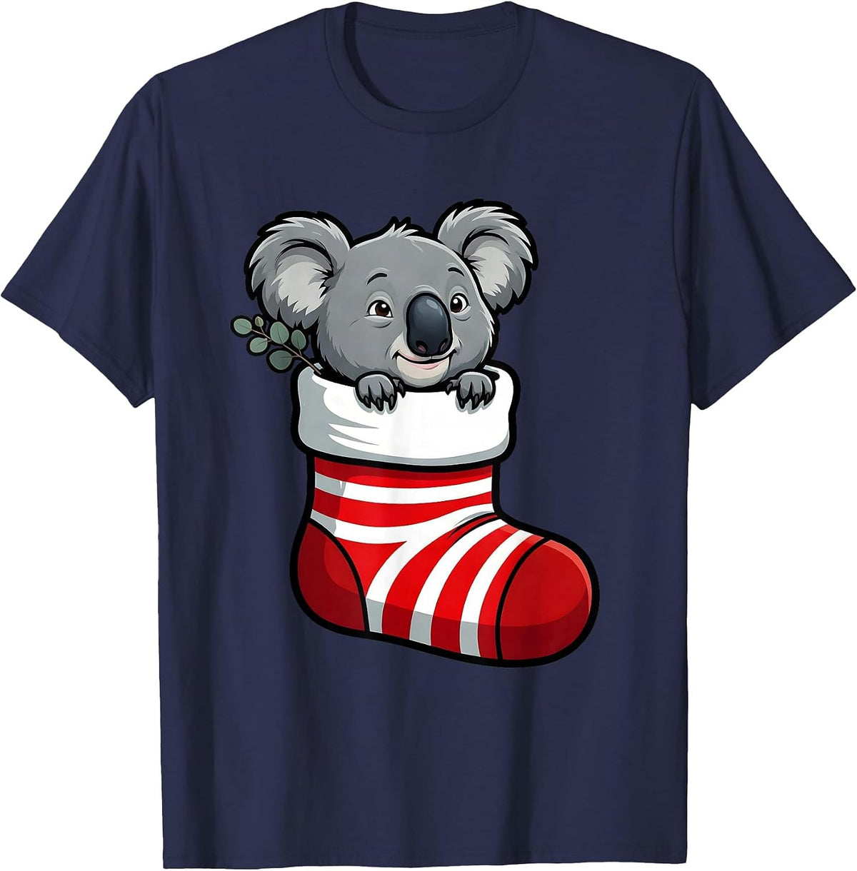 Men's Cheeky Koala Christmas Stocking Cartoon Cute Animal Lover T-Shirt - Navy Blue