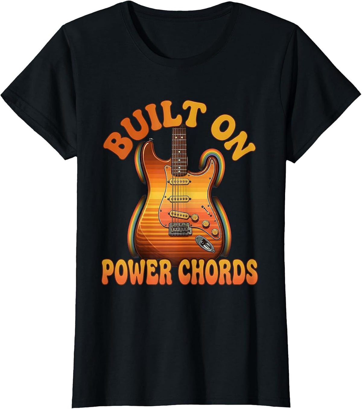 Built on Power Chords Vintage Rock Band Design T-Shirt - Black