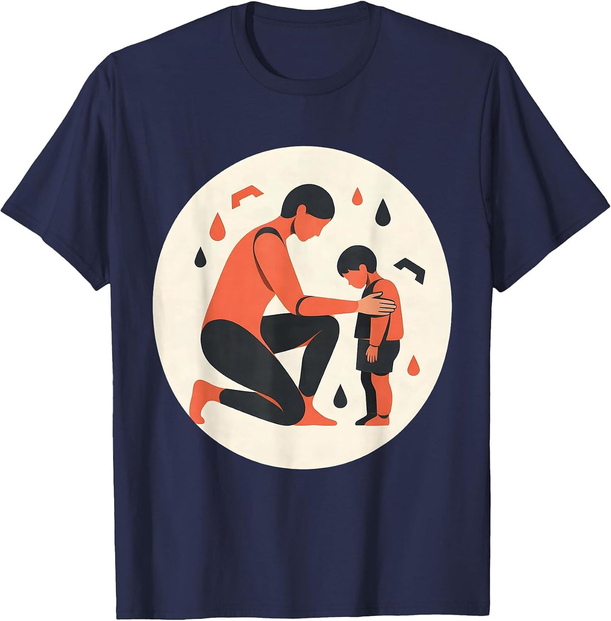 Comfort and Compassion Kneeling Figure Design T-Shirt - Navy Blue