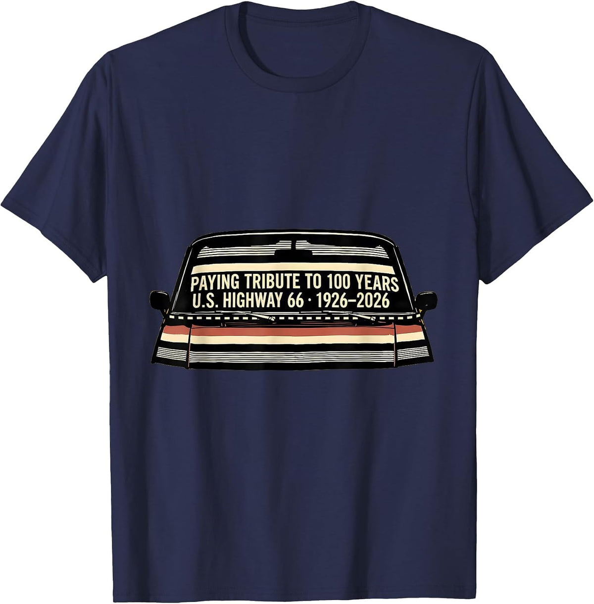 Paying Tribute To 100 Years — U.S. Highway 66 — 1926-2026 T-Shirt - Navy Blue