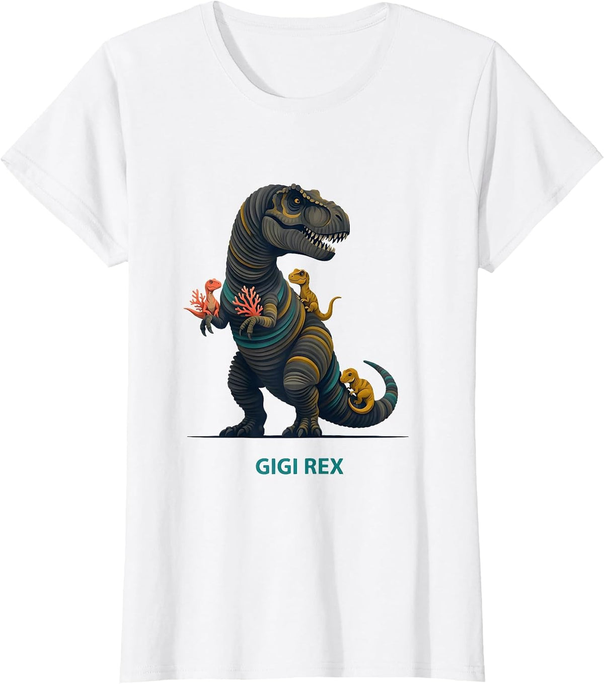 Gigi Rex Midcentury Modern Funny Dinosaur Family Humor T-Shirt - White