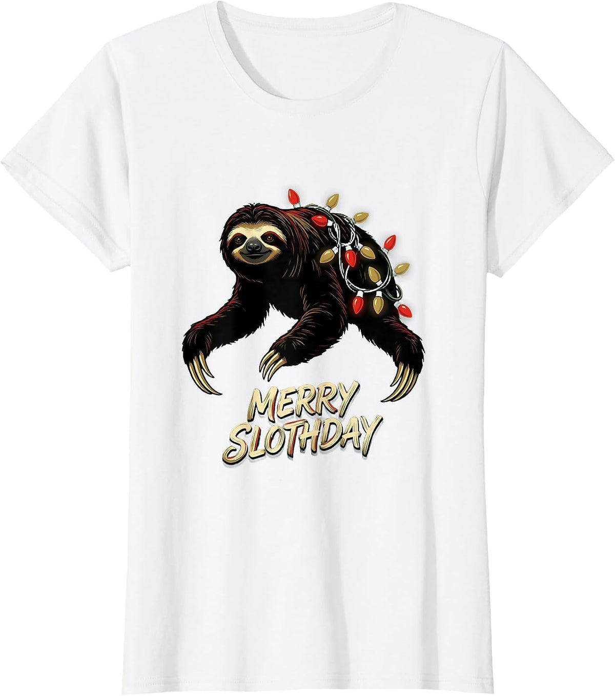 Women's Merry Slothday Funny Sloth Lover Christmas Pajama Gift T-Shirt - White