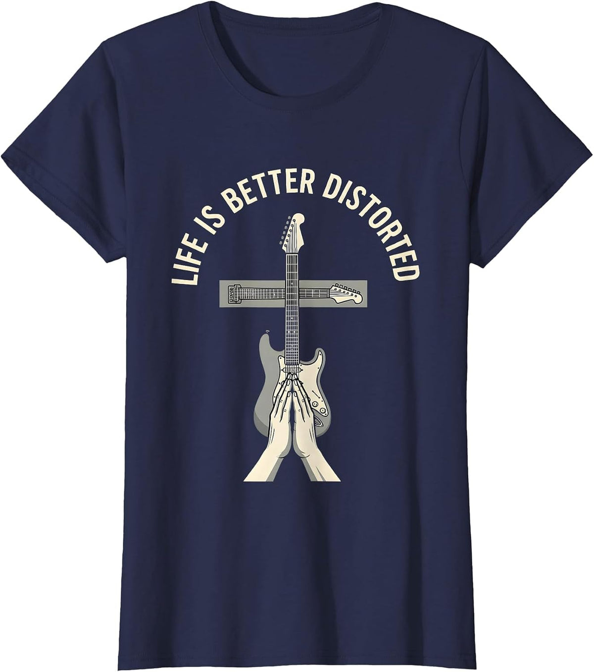 Women's Life Is Better Distorted Heavy Metal Design T-Shirt - Navy Blue