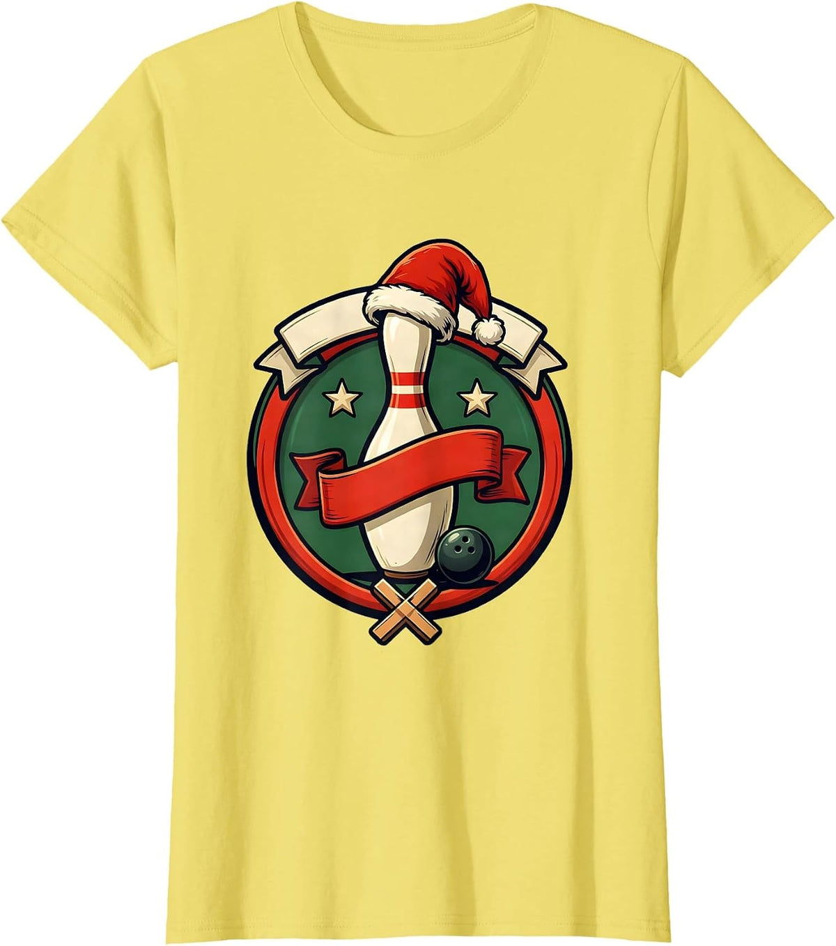 Women's Bowling Pin Santa Hat Christmas Humor Team Player T-Shirt - Lemon Yellow