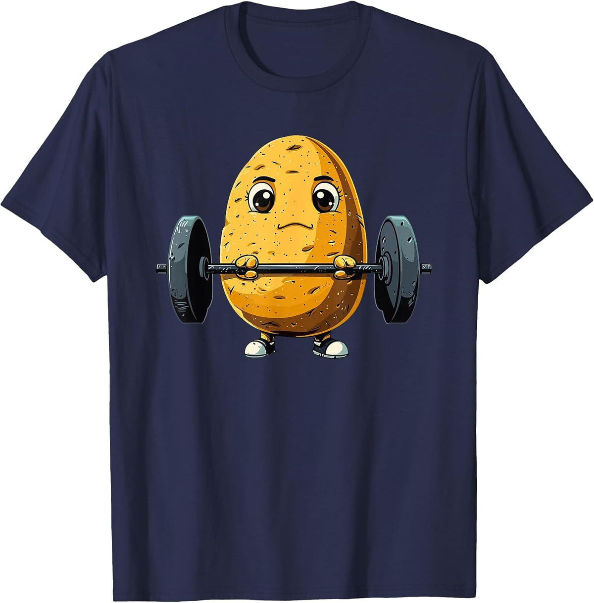 Potato Weightlifting Barbell Workout Potatoes Weightlifter T-Shirt - Navy Blue