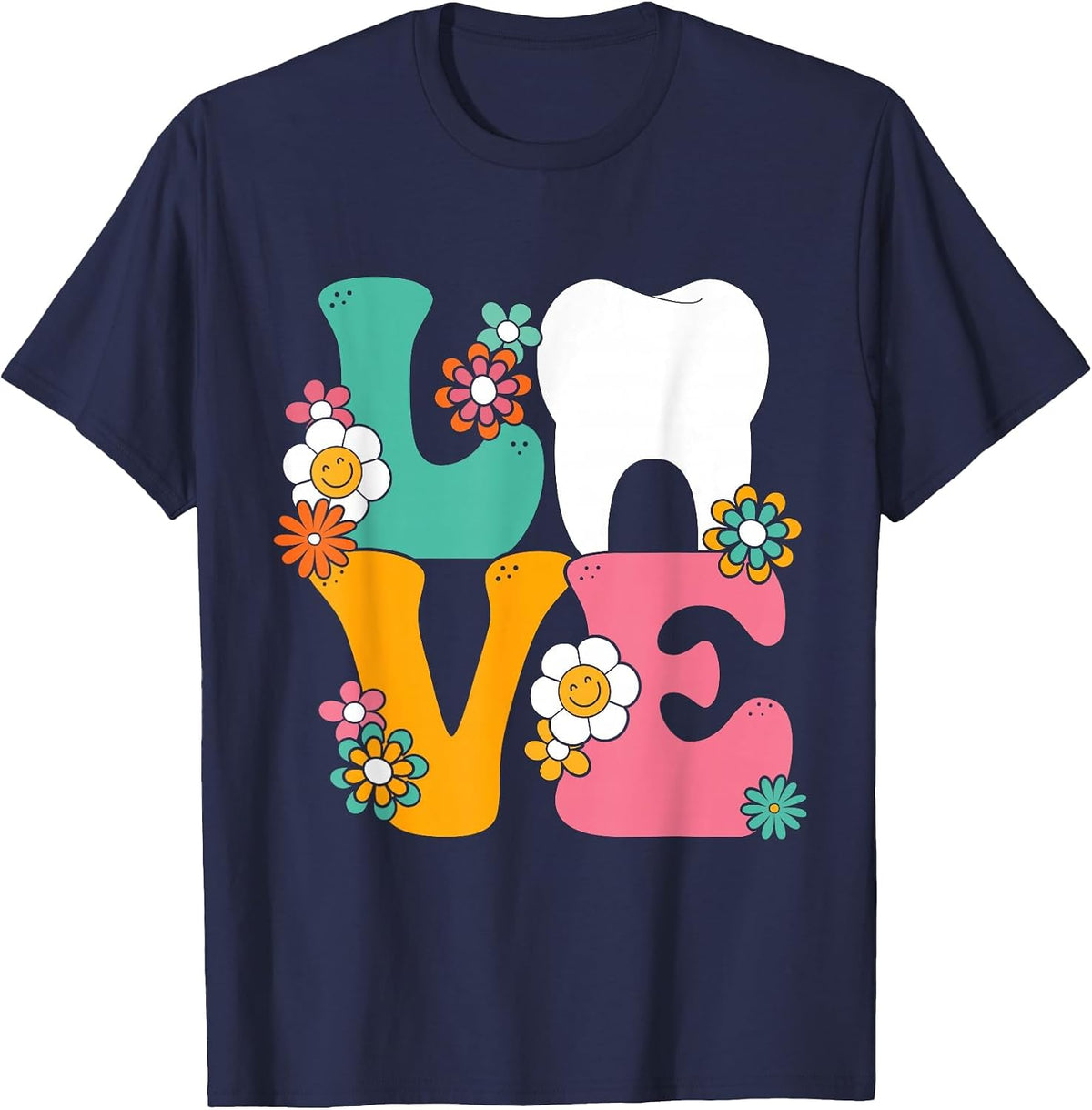 Dental Hygienist Love Tooth Dental Assistant Dentist T-Shirt - Navy Blue