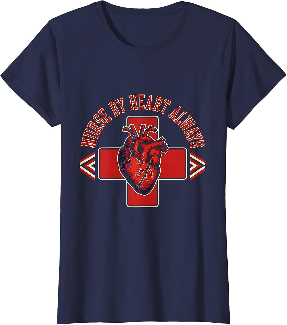 Women's Nurse By Heart Always School Nurse Design T-Shirt - Navy Blue