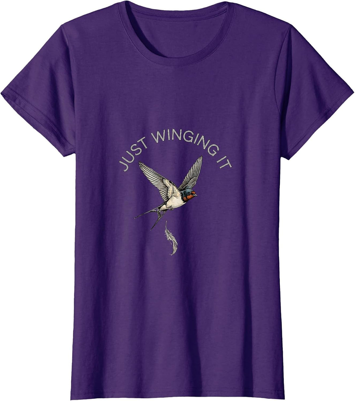 Women's Just Winging It Funny Bird Graphic Design T-Shirt - Purple