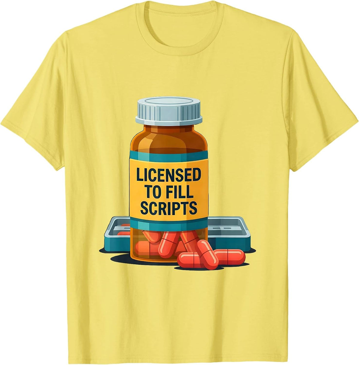 Men's Licensed To Fill Scripts Funny Pharmacy Tech Pharmacist T-Shirt - Lemon Yellow