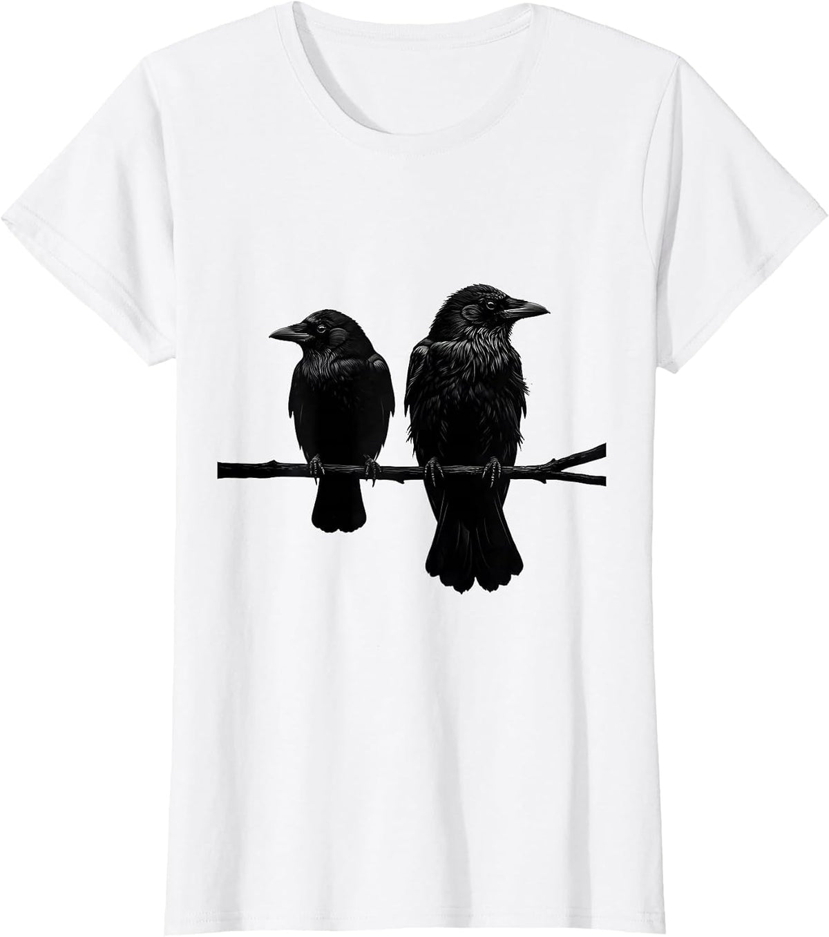 Two Black Birds Perched Minimalist Bird Lover Gift T-Shirt - White