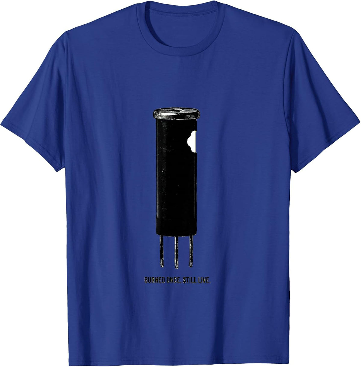 Men's Burned Once Still Live Funny Electrician Skeleton Humor T-Shirt - Royal Blue