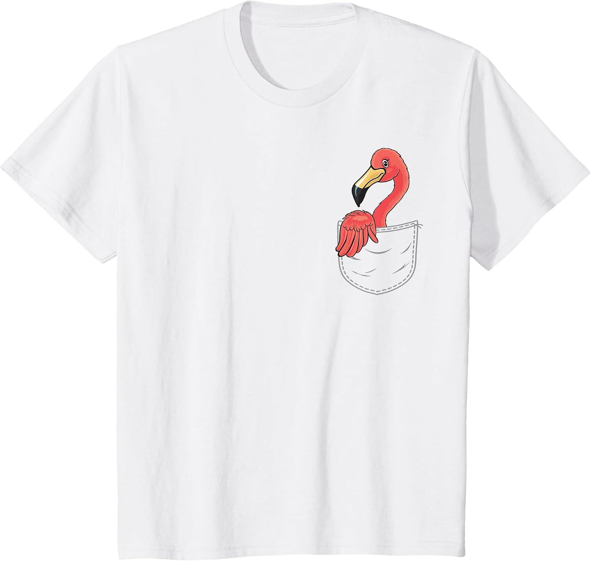 Flamingo in Breast Pocket Pink Bird Bag Funny T-Shirt - White