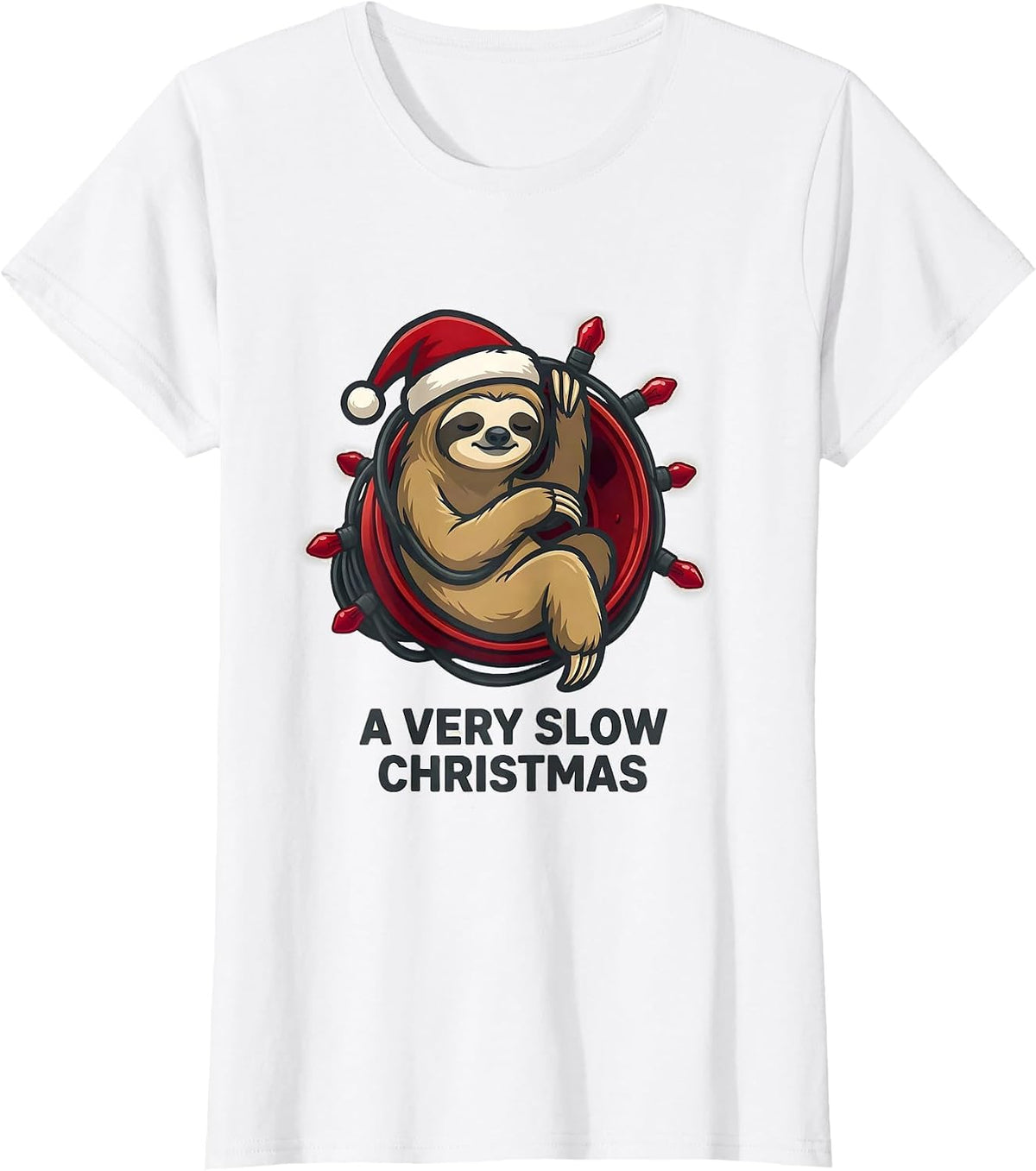 A Very Slow Christmas Funny Sloth Lover Holiday Pajama Gift T-Shirt - White