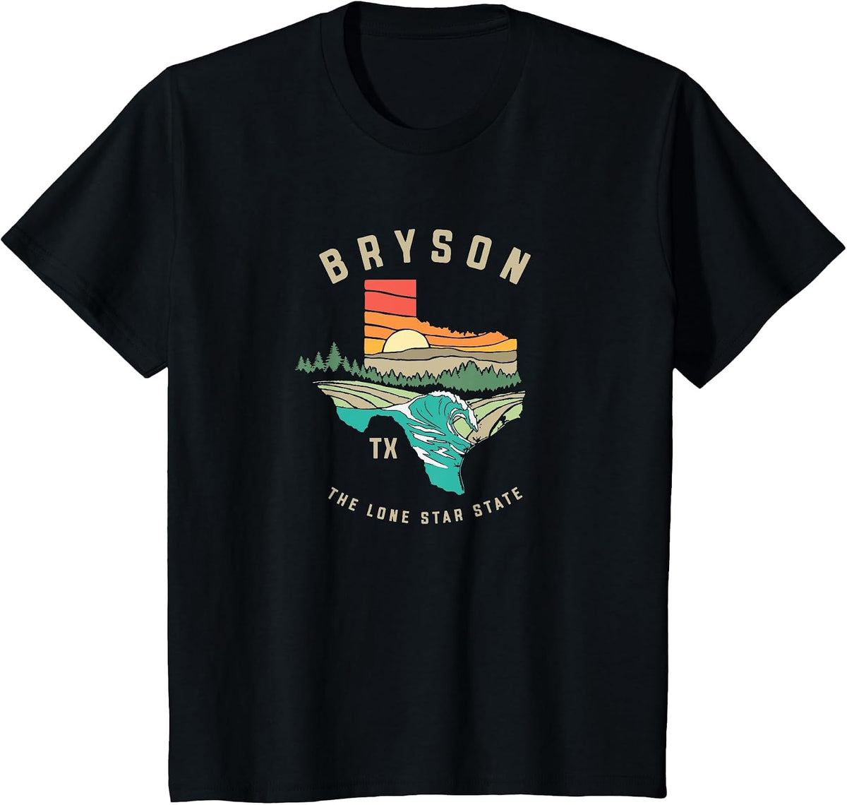 Bryson Texas Outdoors Vintage Nature Illustration T-Shirt - Black