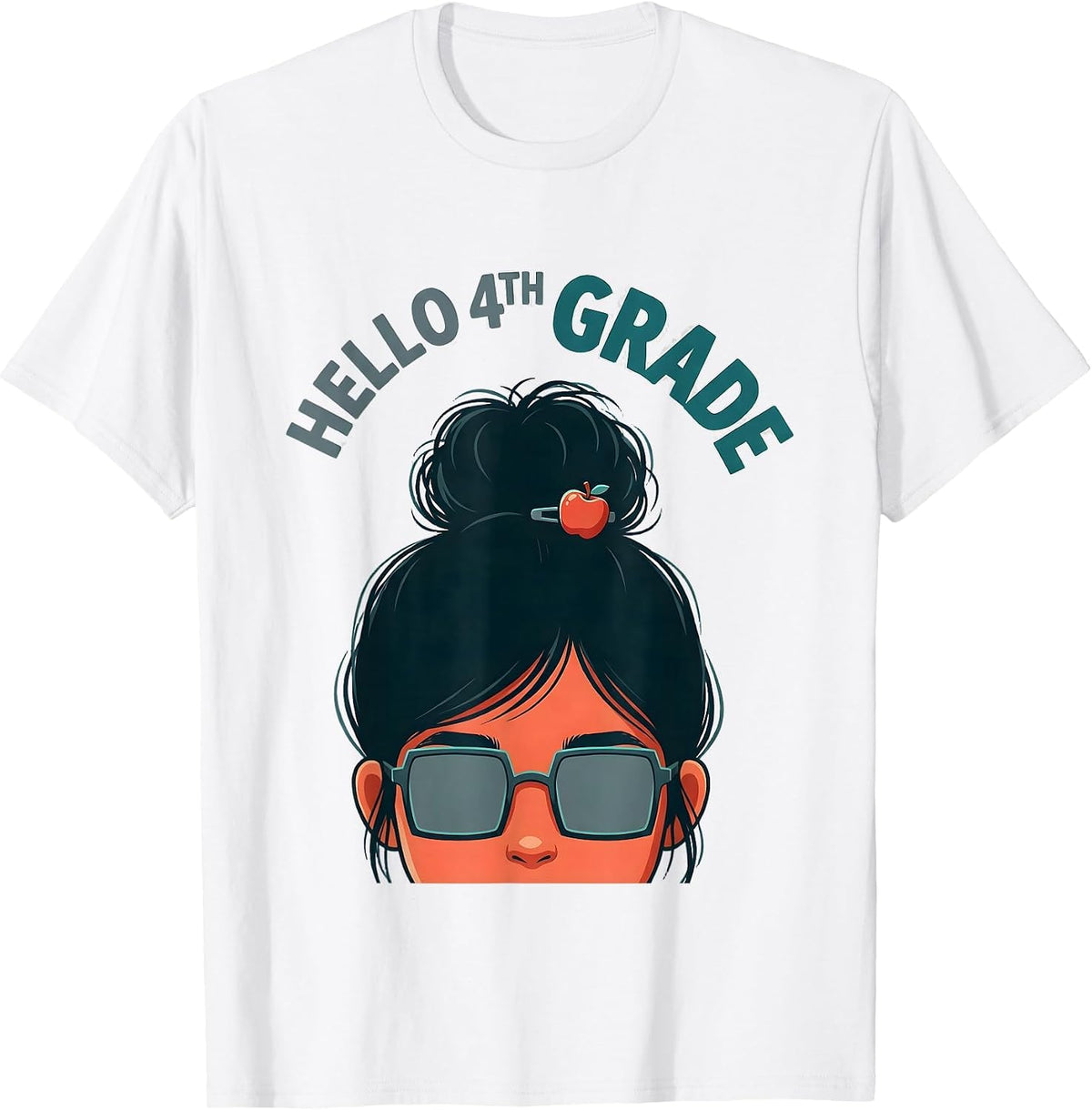 Men's Hello 4th Grade Messy Bun First Day of School Girls Teacher T-Shirt - White