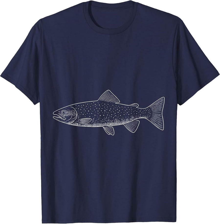 Trout Illustration Fishing Fisher T-Shirt - Navy Blue