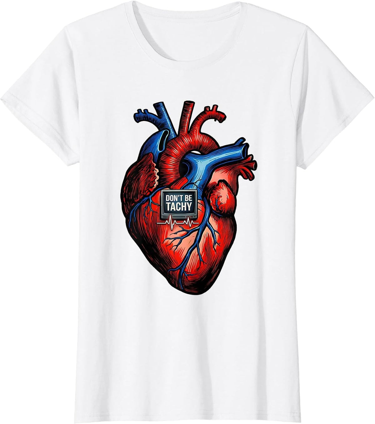 Don't Be Tachy Comic Book Cardiac Nurse Anatomy Humor T-Shirt - White