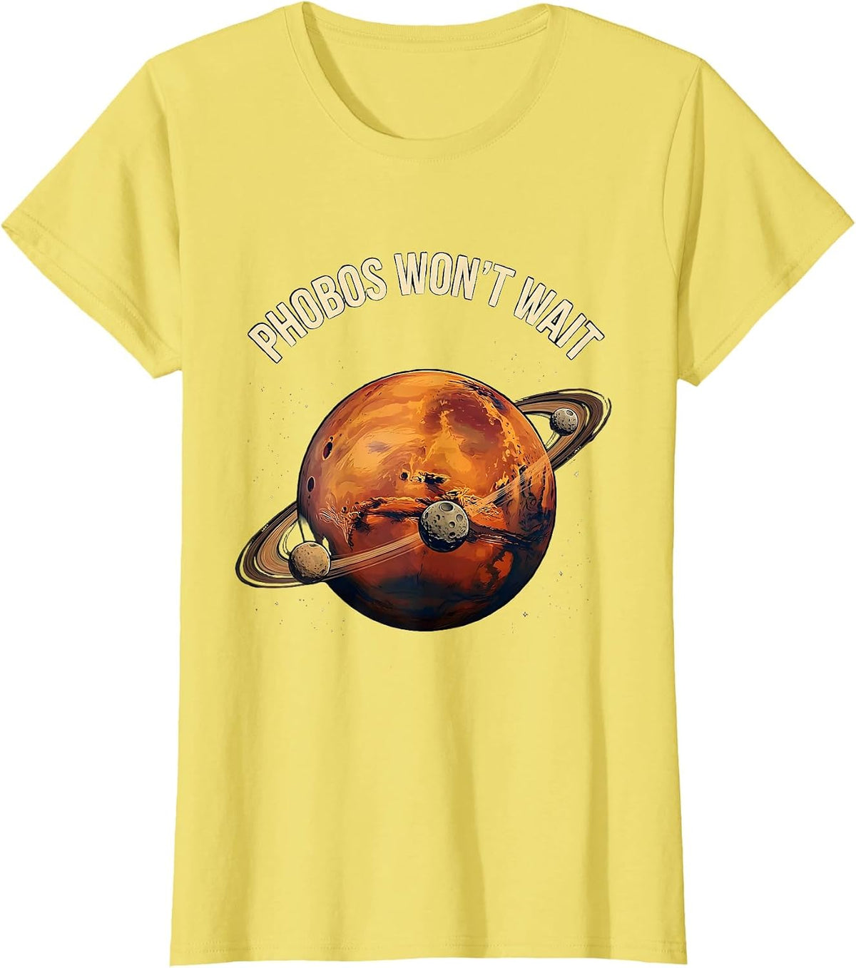 Phobos Won't Wait Illustration Space Enthusiast Astronomy T-Shirt - Lemon Yellow