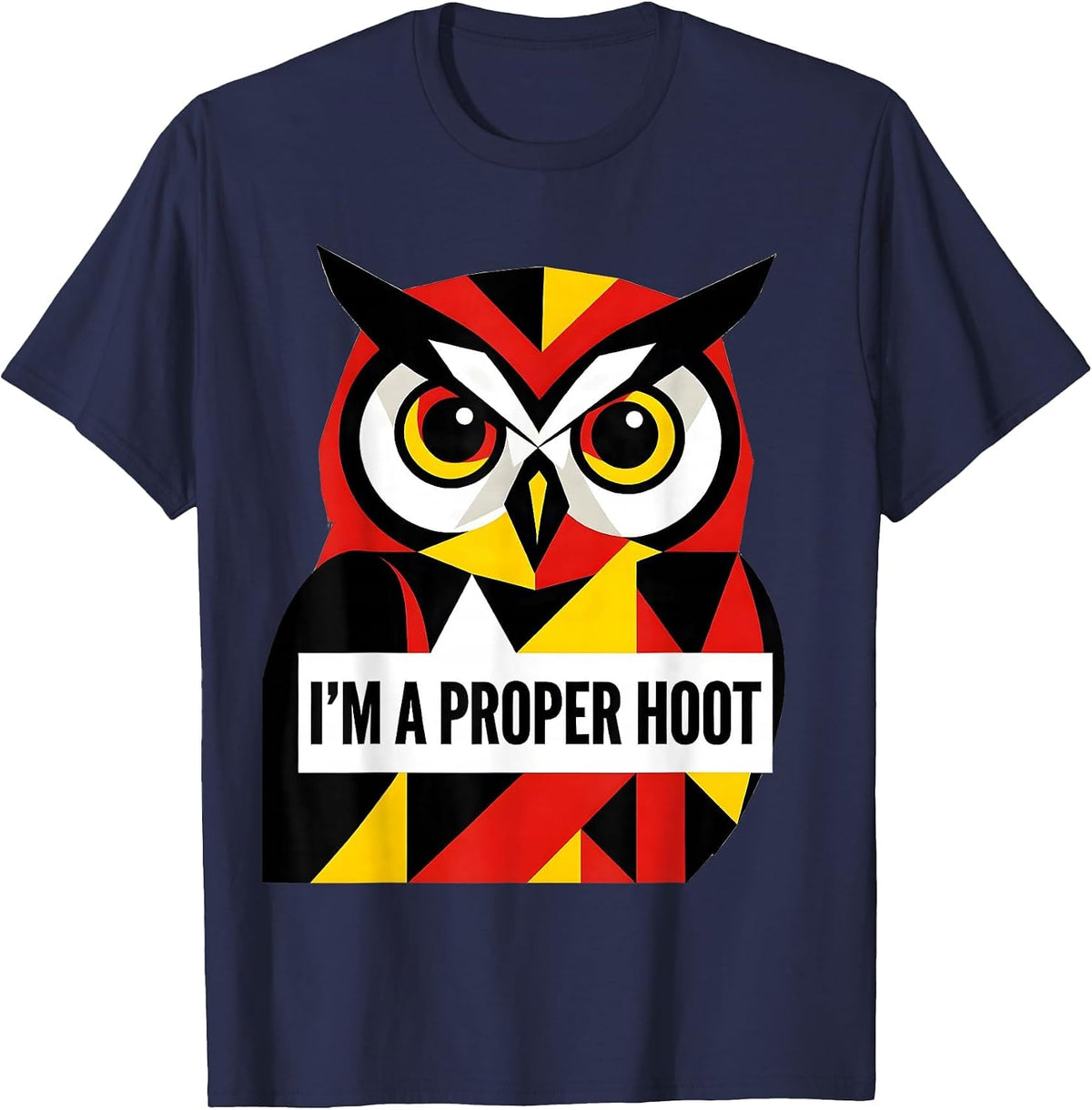 I'm A Proper Hoot Vintage Bauhaus Owl Bird Lover Humor T-Shirt - Navy Blue