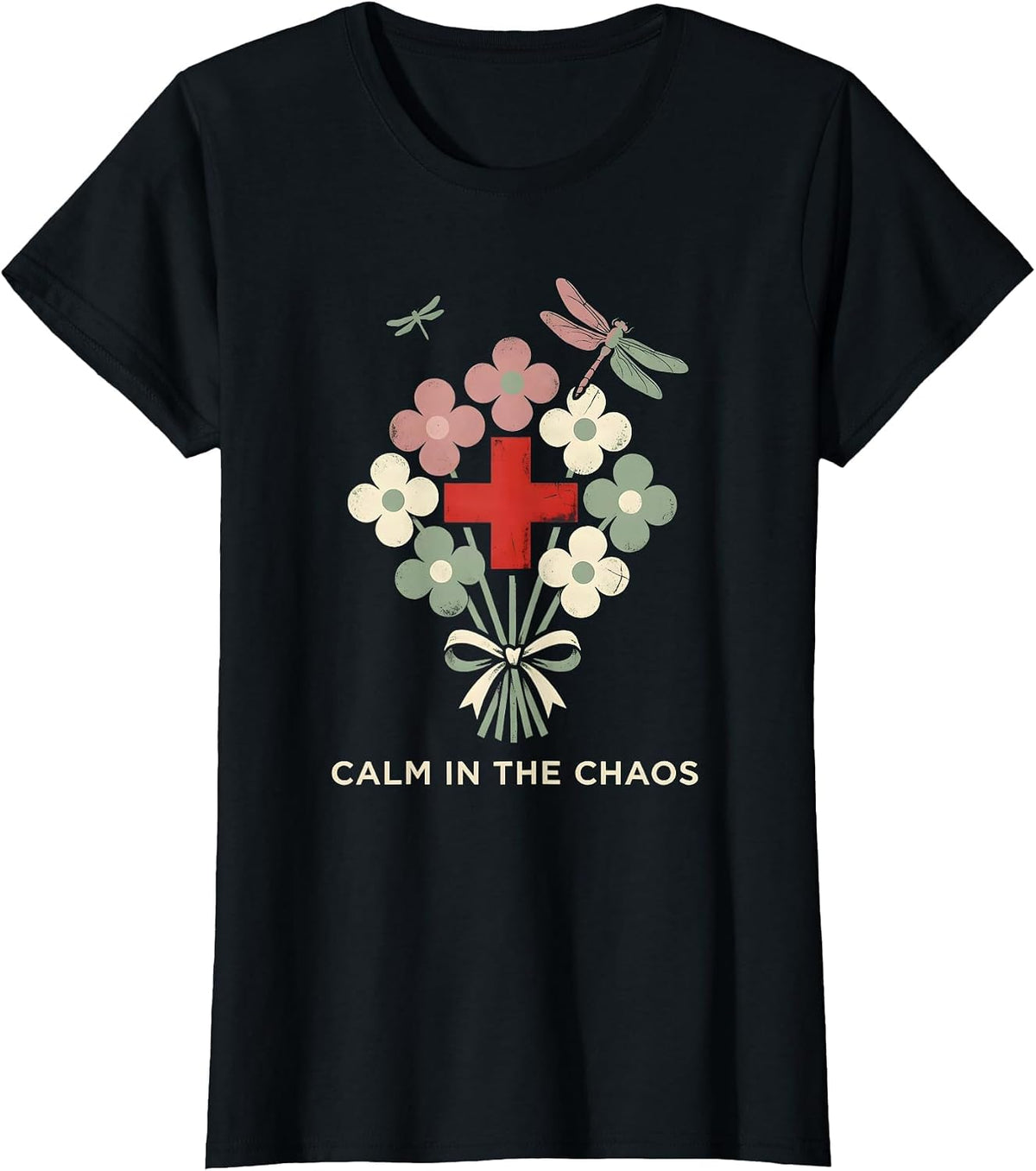Women's School Nurse Calm in the Chaos Design T-Shirt - Black