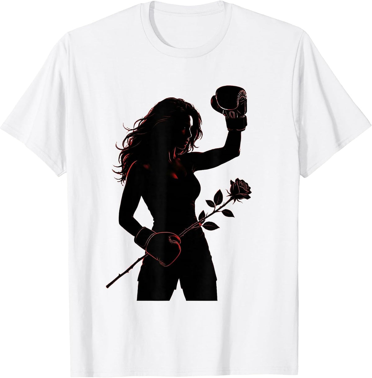 Men's Boxing Gloves and Rose Floral Fighter Illustration T-Shirt - White