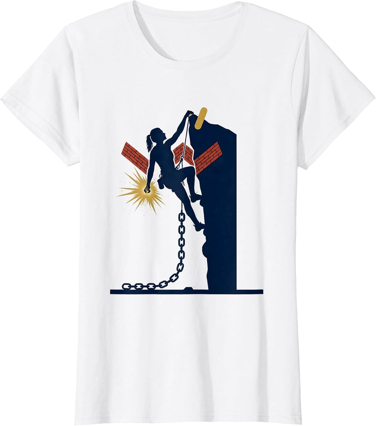 Bouldering Woman Climber Victory Pose Humor T-Shirt - White