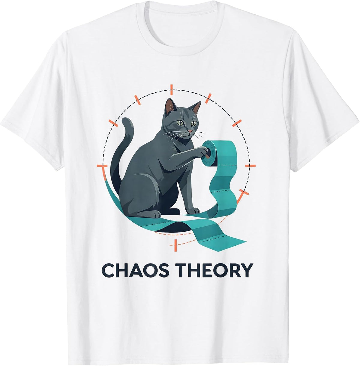 Men's Chaos Theory Funny Cat Science Math Teacher Gift T-Shirt - White