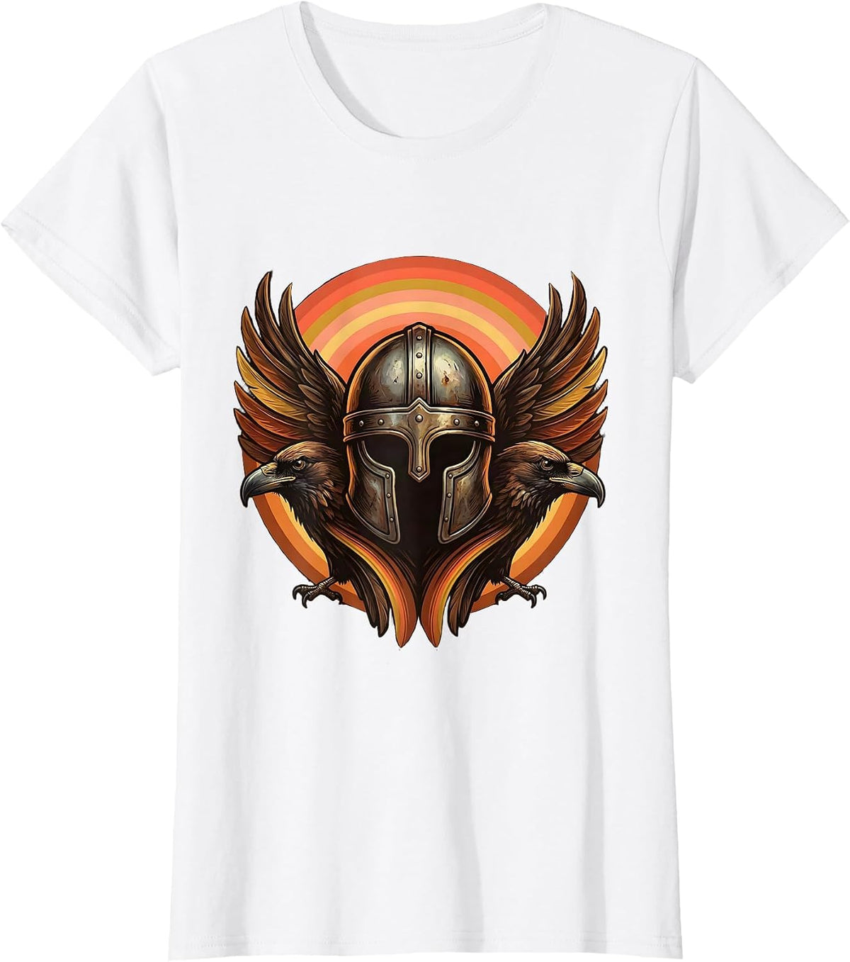 Viking Warrior Helmet with Ravens Graphic T-Shirt - White