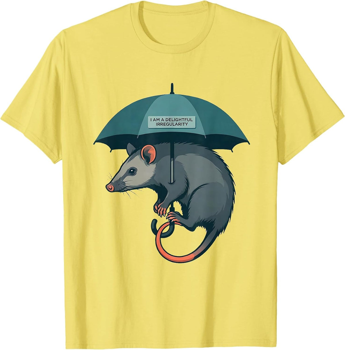 Men's I Am A Delightful Irregularity Funny Opossum Meme Animal T-Shirt - Lemon Yellow