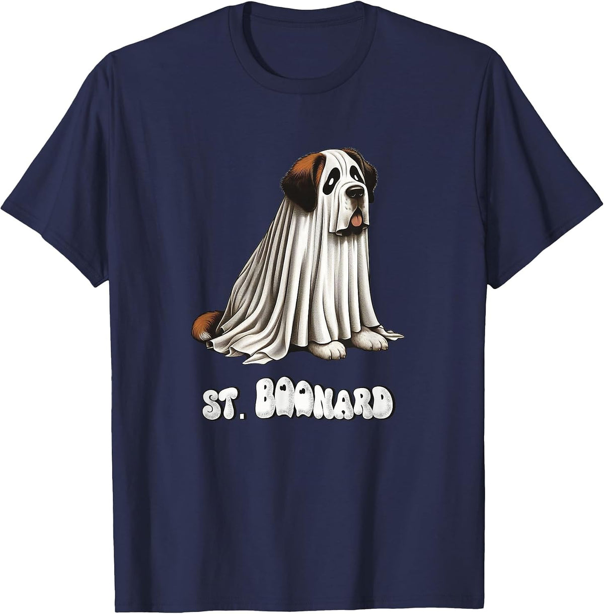 Funny Saint Bernard Halloween Ghost, St. Boonard, Dog Mom T-Shirt - Navy Blue